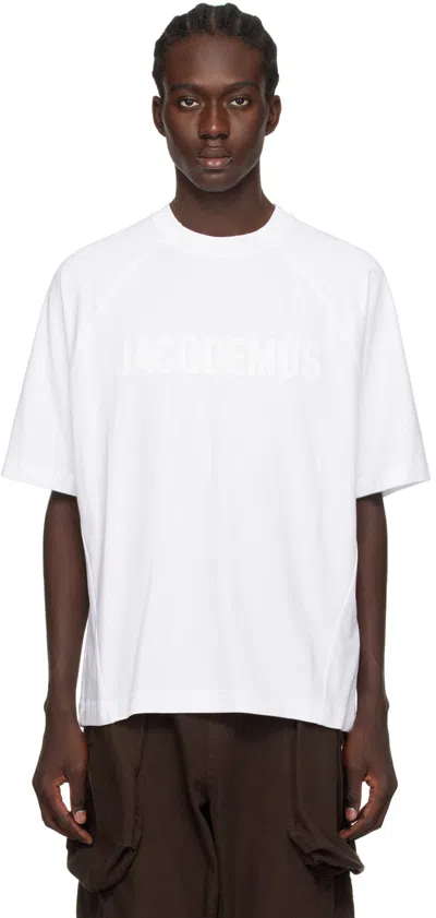 Jacquemus Le T-shirt Typo Stretch Cotton Logo Graphic T-shirt In White