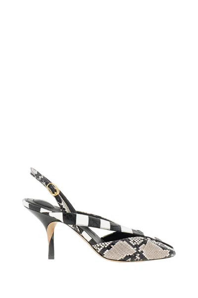 Jacquemus White Les Poisson Python Leather Slingback Pumps In Black