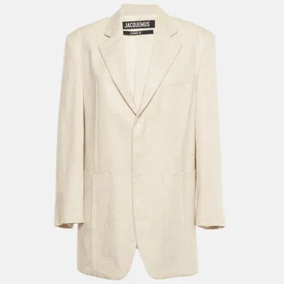 Pre-owned Jacquemus White Linen Blend Pleated Detail Tailored Blazer S