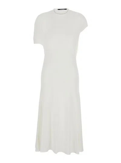 Jacquemus White Long Dress With Round Neck And Maxi Cut-out On The Rear