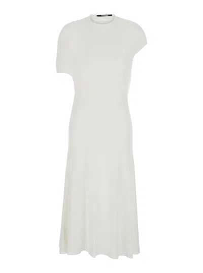 Jacquemus White Long Dress With Round Neck And Maxi Cut-out On The Rear
