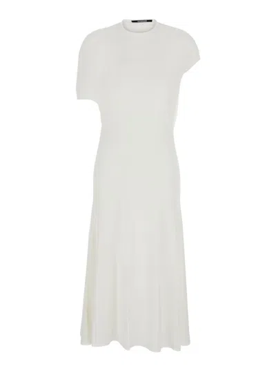Jacquemus White Long Dress With Round Neck And Maxi Cut-out On The Rear
