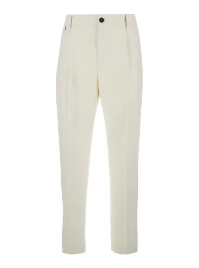 JACQUEMUS WHITE PANTS WITH BUTTON CLOSURE IN COTTON MAN