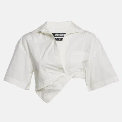 Pre-owned Jacquemus White Poplin Asymmetric Crop Top S