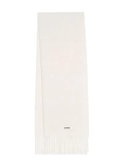 Jacquemus White Scarf With Fringes And Logo