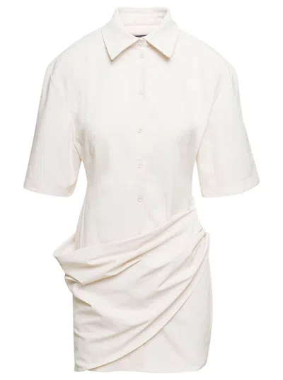Jacquemus Shirt Dress With Wrap Detail And Cut-out In White
