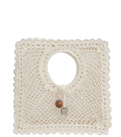 Jacquemus La Spiaggia Embellished Lace-raffia Bag In White