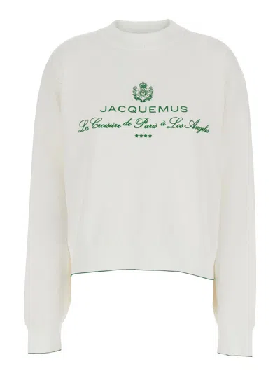 Jacquemus White Sweater With Logo Embroidered On The Front And Short Design In Cotton Woman