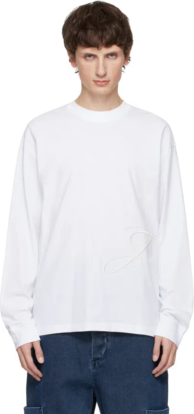 Jacquemus Le T-shirt Typo Long-sleeve Cotton T-shirt In White