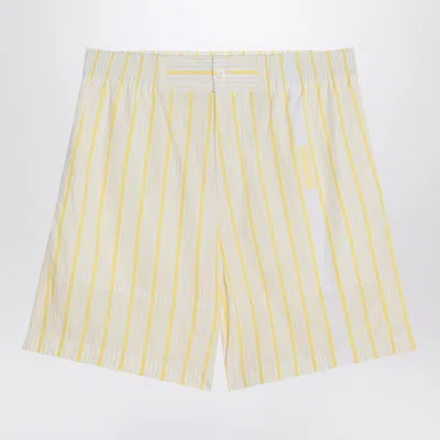 Jacquemus White, Yellow Striped Bermuda Shorts With Logo