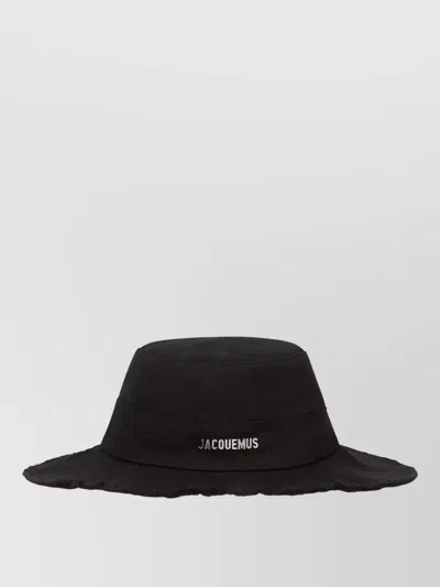Jacquemus Wide Brim Cotton Twill Bob Hat In Black