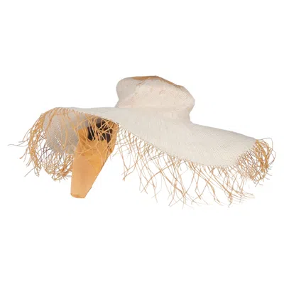 Jacquemus Wide Brim Hat With Scarf In White Raffia And Silk In Neutral