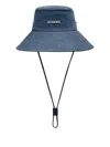 Jacquemus Wide Brim Hat With Button And Eyelet In Blue