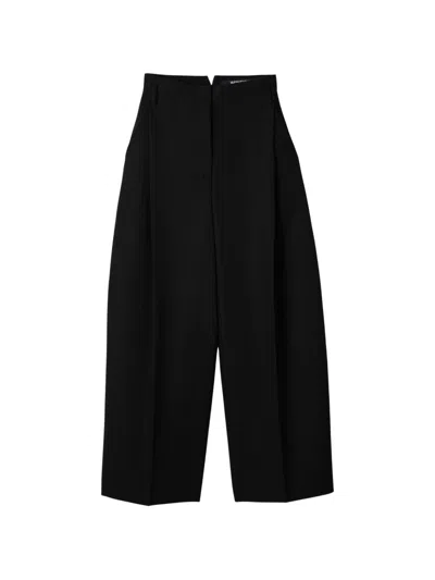 Jacquemus Wide-leg Cropped Trousers With Tailored Pleats And High Waist In Black
