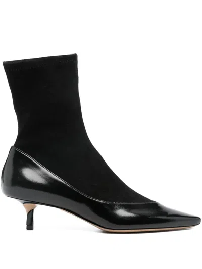 Jacquemus The Tourni Suede And Glossed-leather Ankle Boots In Black
