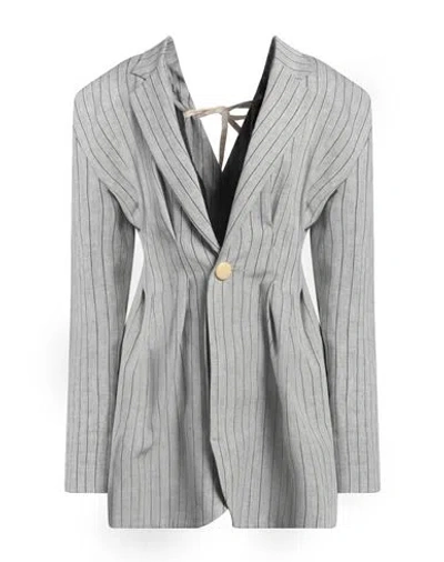 Jacquemus Woman Blazer Grey Size 8 Linen