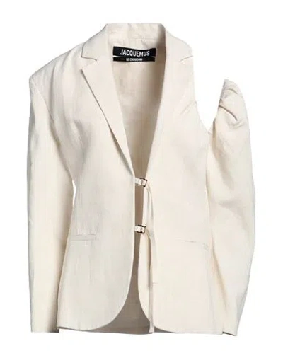 Jacquemus Woman Blazer Ivory Size 6 Linen, Viscose, Polyester In White
