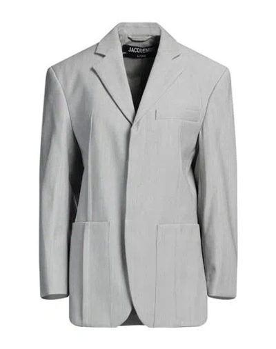 JACQUEMUS JACQUEMUS WOMAN BLAZER LIGHT GREY SIZE 8 POLYESTER, COTTON, VIRGIN WOOL, ELASTANE