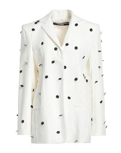 Jacquemus Le Veste Caraco Embroidered Polka Dot Belted Single Breasted Blazer In White