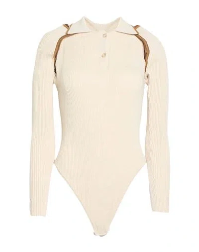 Jacquemus Woman Bodysuit Beige Size 8 Viscose, Linen, Polyamide In White