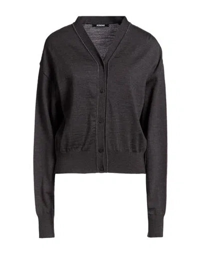 Jacquemus Woman Cardigan Charcoal Size 8 Merino Wool, Polyamide In Gray