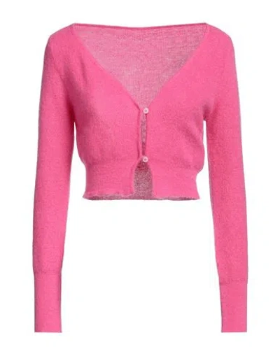 JACQUEMUS JACQUEMUS WOMAN CARDIGAN FUCHSIA SIZE 8 MOHAIR WOOL, POLYAMIDE, WOOL