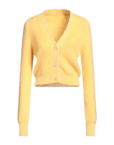 Jacquemus Woman Cardigan Yellow Size 8 Mohair Wool, Polyamide, Wool, Polypropylene