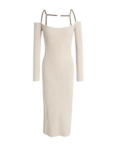 Jacquemus Woman Midi Dress Beige Size 10 Viscose, Linen, Polyamide, Elastane In Multi