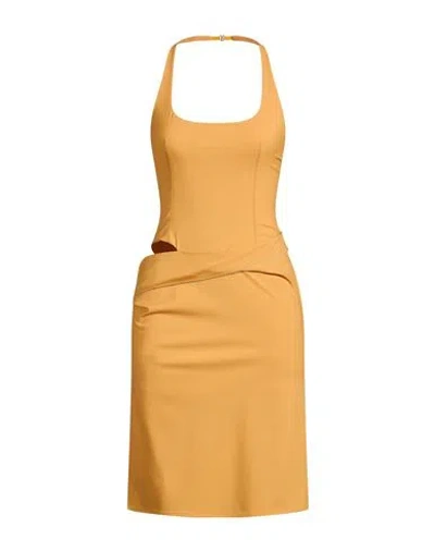Jacquemus Woman Midi Dress Mandarin Size 2 Virgin Wool, Elastane In Orange
