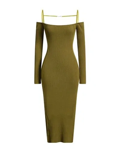 Jacquemus Woman Midi Dress Military Green Size 0 Viscose, Linen, Polyamide, Elastane