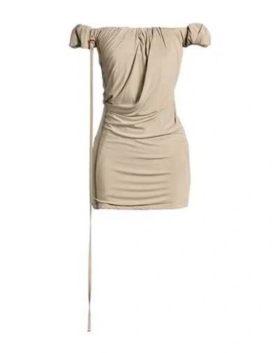 Jacquemus Woman Mini Dress Khaki Size Xl Cupro, Elastane In Multi
