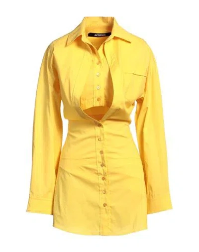 Jacquemus Baunhilha Layered Stretch-cotton Poplin Mini Shirt Dress In Yellow