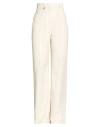Jacquemus Woman Pants Beige Size 6 Viscose, Linen In White