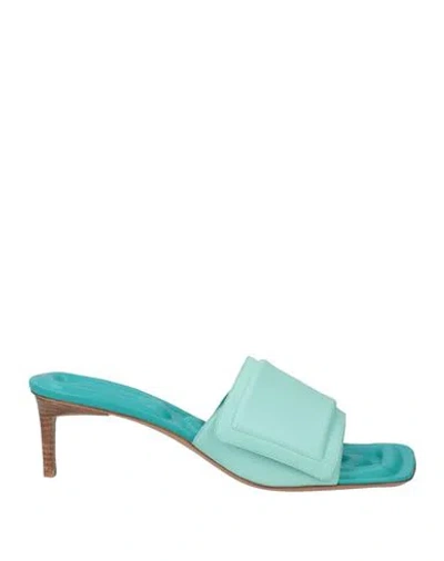 Jacquemus Woman Sandals Turquoise Size 6 Soft Leather In Blue