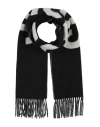 Jacquemus Black Bold White Lettering Twisted Fringe Scarf In Black