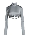 Jacquemus Solid Satin Cropped Top In Gray