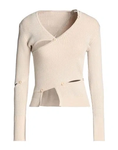 Jacquemus Woman Sweater Beige Size 8 Viscose, Polyamide, Linen, Elastane In Sand
