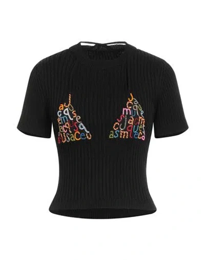 Jacquemus Woman Sweater Black Size 8 Cotton, Polyamide, Glass In Multi