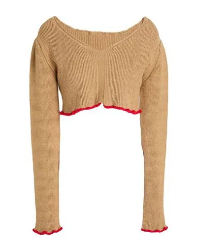 Jacquemus Woman Sweater Camel Size 6 Linen, Polyamide, Elastane In Neutral