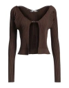 Jacquemus 'la Maille Pralu Longue' Brown Ribbed Cardigan With Logo Charm In Viscose Woman In Brown