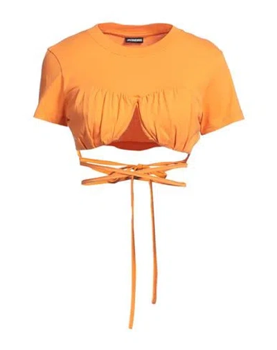 Jacquemus Cropped Tie-detailed Cotton-jersey Top In Orange