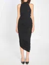 Jacquemus The Piazza Asymmetric Gathered Stretch-jersey Turtleneck Dress In Black