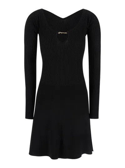 Jacquemus Women Black 'la Mini Robe Pralu' Mini Dress In Viscose Woman