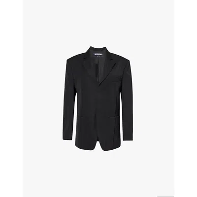 JACQUEMUS WOMENS BLACK LA VESTE D'HOMME NOTCH-LAPEL SINGLE-BREASTED WOOL BLAZER