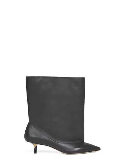 Jacquemus Women Black Smooth Leather Wide The Tourni Boots