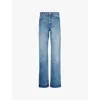 Jacquemus Wide Leg High Rise Jeans With Contrast Stitching In Blue/tabac