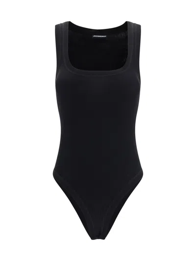 Jacquemus Caraco Ribbed Cotton-jersey Bodysuit In Black