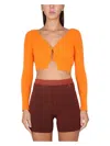 Jacquemus V-neck Cropped Knitwear Button Detail In Orange