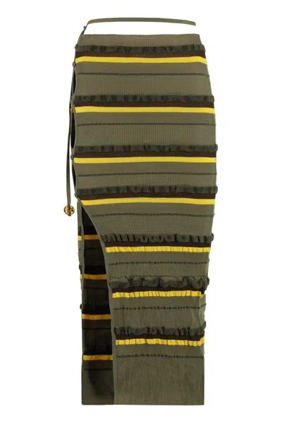 Jacquemus Ribbed-knit Striped Midi Skirt In Green