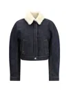 Jacquemus Le Bomber De-nimes Ovalo Blue Jacket With Fur Collar And Two Front Welt Pockets In Denim Woman In Blue